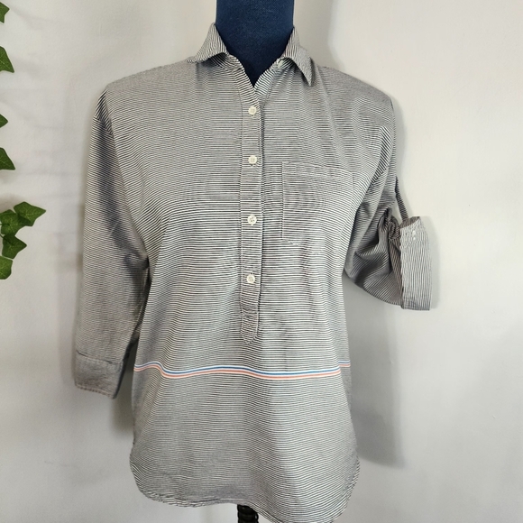 J Crew Striped Popover Half Button Shirt - Picture 1 of 10